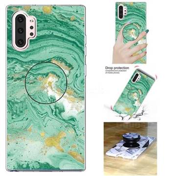 Dark Green Marble Pop Stand Holder Varnish Phone Cover for Samsung Galaxy Note 10+ (6.75 inch) / Note10 Plus