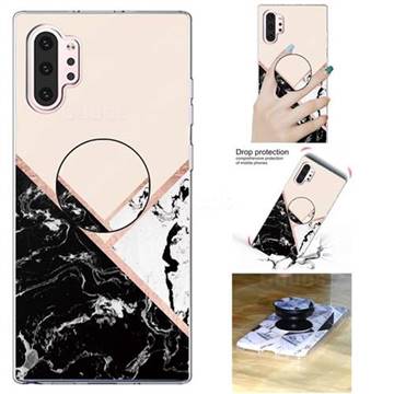 Black White Marble Pop Stand Holder Varnish Phone Cover for Samsung Galaxy Note 10+ (6.75 inch) / Note10 Plus