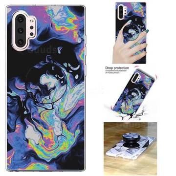 Black Purple Marble Pop Stand Holder Varnish Phone Cover for Samsung Galaxy Note 10+ (6.75 inch) / Note10 Plus