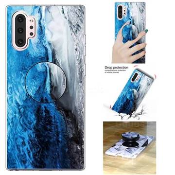 Dark Blue Marble Pop Stand Holder Varnish Phone Cover for Samsung Galaxy Note 10+ (6.75 inch) / Note10 Plus