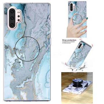 Silver Blue Marble Pop Stand Holder Varnish Phone Cover for Samsung Galaxy Note 10+ (6.75 inch) / Note10 Plus