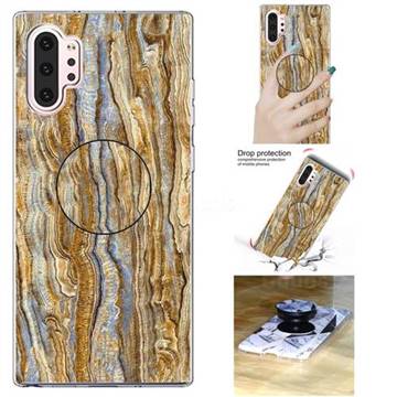 Brown Golden Marble Pop Stand Holder Varnish Phone Cover for Samsung Galaxy Note 10+ (6.75 inch) / Note10 Plus