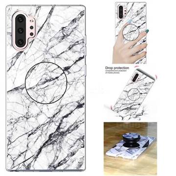 White Marble Pop Stand Holder Varnish Phone Cover for Samsung Galaxy Note 10+ (6.75 inch) / Note10 Plus