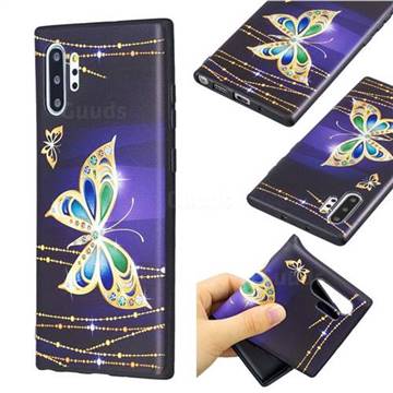 Golden Shining Butterfly 3D Embossed Relief Black Soft Back Cover for Samsung Galaxy Note 10+ (6.75 inch) / Note10 Plus