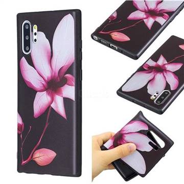 Lotus Flower 3D Embossed Relief Black Soft Back Cover for Samsung Galaxy Note 10+ (6.75 inch) / Note10 Plus