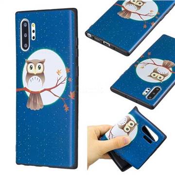 Moon and Owl 3D Embossed Relief Black Soft Back Cover for Samsung Galaxy Note 10+ (6.75 inch) / Note10 Plus