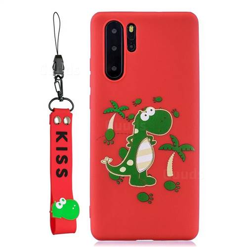 Red Dinosaur Soft Kiss Candy Hand Strap Silicone Case for Samsung Galaxy Note 10+ (6.75 inch) / Note10 Plus