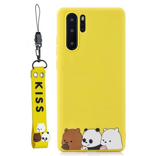 Yellow Bear Family Soft Kiss Candy Hand Strap Silicone Case for Samsung Galaxy Note 10+ (6.75 inch) / Note10 Plus