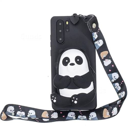 Cute Panda Neck Lanyard Zipper Wallet Silicone Case for Samsung Galaxy Note 10+ (6.75 inch) / Note10 Plus