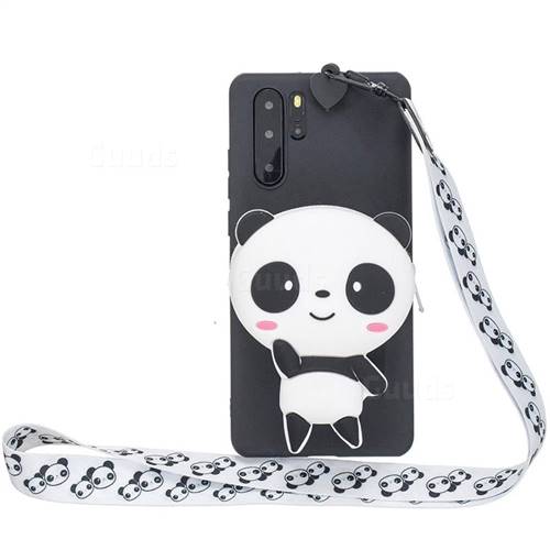 White Panda Neck Lanyard Zipper Wallet Silicone Case for Samsung Galaxy Note 10+ (6.75 inch) / Note10 Plus
