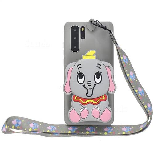 Gray Elephant Neck Lanyard Zipper Wallet Silicone Case for Samsung Galaxy Note 10+ (6.75 inch) / Note10 Plus