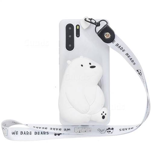 White Polar Bear Neck Lanyard Zipper Wallet Silicone Case for Samsung Galaxy Note 10+ (6.75 inch) / Note10 Plus