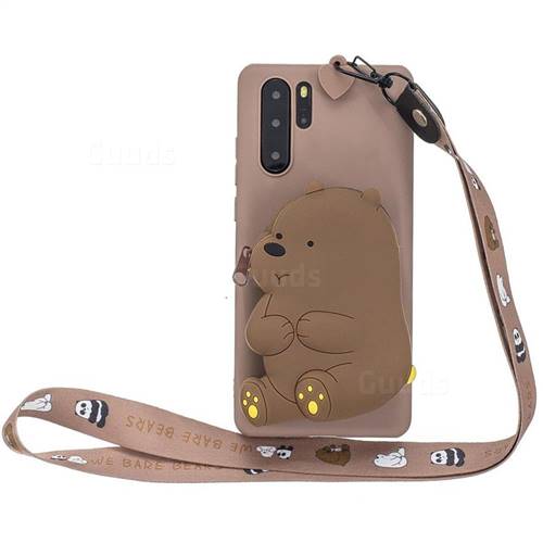 Brown Bear Neck Lanyard Zipper Wallet Silicone Case for Samsung Galaxy Note 10+ (6.75 inch) / Note10 Plus