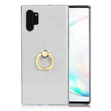 Luxury Soft TPU Glitter Back Ring Cover with 360 Rotate Finger Holder Buckle for Samsung Galaxy Note 10+ (6.75 inch) / Note10 Plus - White