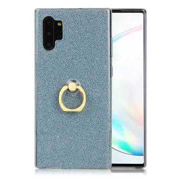 Luxury Soft TPU Glitter Back Ring Cover with 360 Rotate Finger Holder Buckle for Samsung Galaxy Note 10+ (6.75 inch) / Note10 Plus - Blue