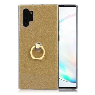 Luxury Soft TPU Glitter Back Ring Cover with 360 Rotate Finger Holder Buckle for Samsung Galaxy Note 10+ (6.75 inch) / Note10 Plus - Golden