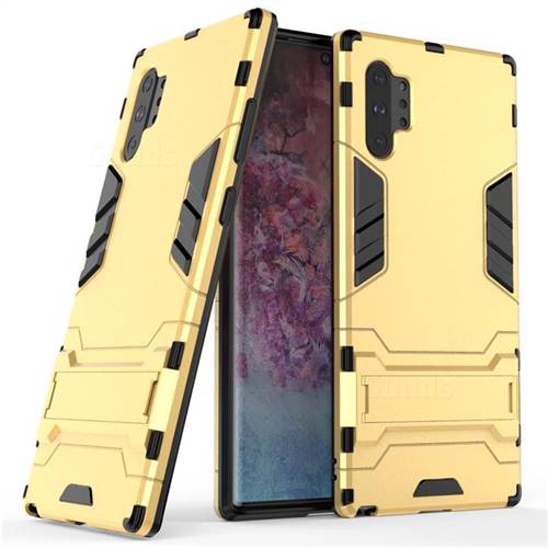 Armor Premium Tactical Grip Kickstand Shockproof Dual Layer Rugged Hard Cover for Samsung Galaxy Note 10 Pro (6.75 inch) / Note 10+ - Golden