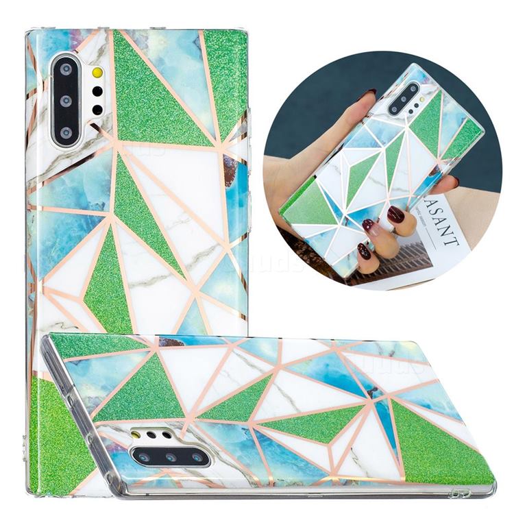 Green Triangle Painted Marble Electroplating Protective Case for Samsung Galaxy Note 10 Pro (6.75 inch) / Note 10+