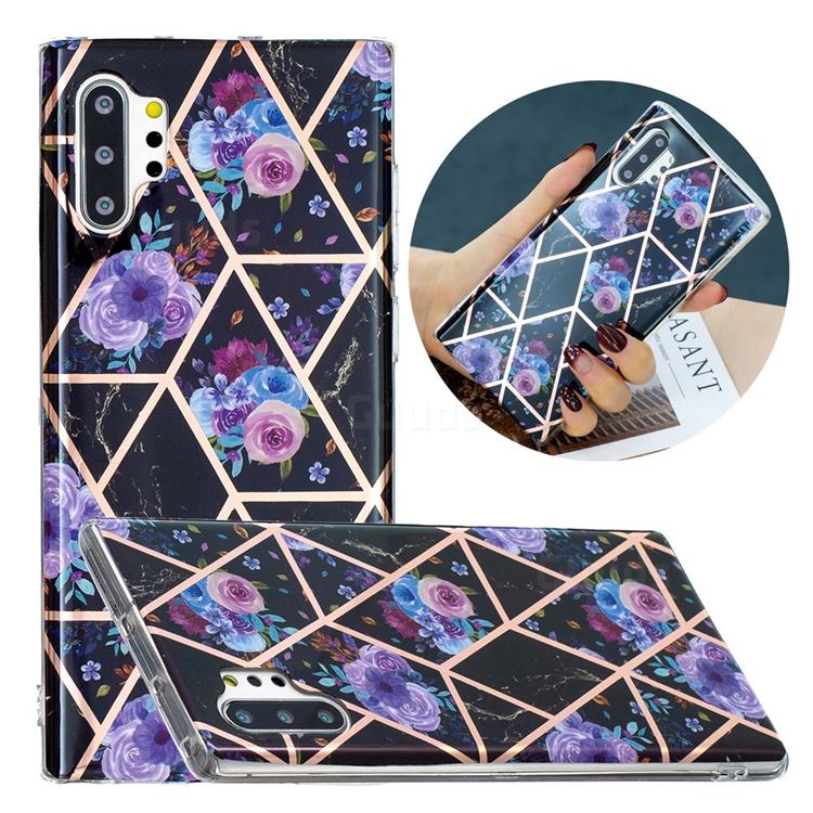 Black Flower Painted Marble Electroplating Protective Case for Samsung Galaxy Note 10 Pro (6.75 inch) / Note 10+