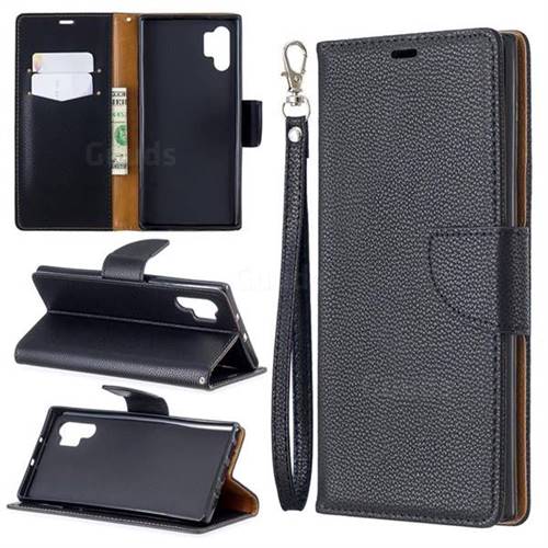 Classic Luxury Litchi Leather Phone Wallet Case for Samsung Galaxy Note 10+ (6.75 inch) / Note10 Plus - Black