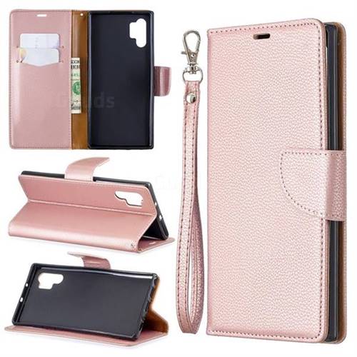 Classic Luxury Litchi Leather Phone Wallet Case for Samsung Galaxy Note 10+ (6.75 inch) / Note10 Plus - Golden