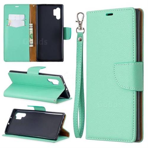 Classic Luxury Litchi Leather Phone Wallet Case for Samsung Galaxy Note 10+ (6.75 inch) / Note10 Plus - Green