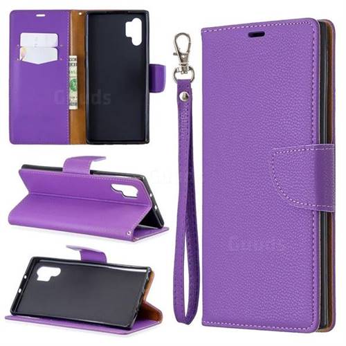 Classic Luxury Litchi Leather Phone Wallet Case for Samsung Galaxy Note 10+ (6.75 inch) / Note10 Plus - Purple