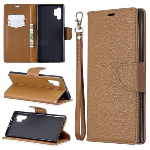 Classic Luxury Litchi Leather Phone Wallet Case for Samsung Galaxy Note 10+ (6.75 inch) / Note10 Plus - Brown