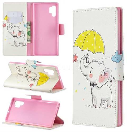 Umbrella Elephant Leather Wallet Case for Samsung Galaxy Note 10+ (6.75 inch) / Note10 Plus