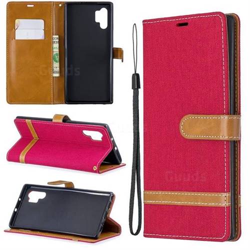 Jeans Cowboy Denim Leather Wallet Case for Samsung Galaxy Note 10+ (6.75 inch) / Note10 Plus - Red