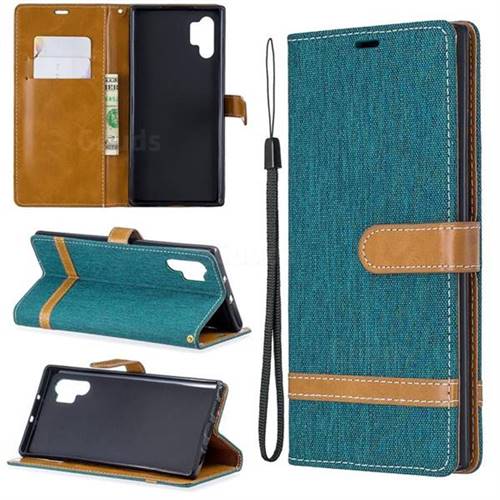 Jeans Cowboy Denim Leather Wallet Case for Samsung Galaxy Note 10+ (6.75 inch) / Note10 Plus - Green