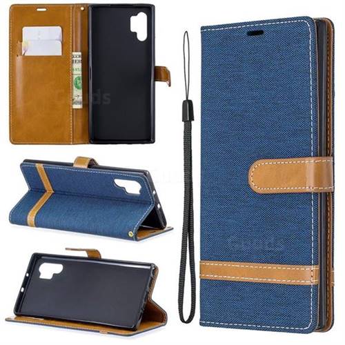 Jeans Cowboy Denim Leather Wallet Case for Samsung Galaxy Note 10+ (6.75 inch) / Note10 Plus - Dark Blue
