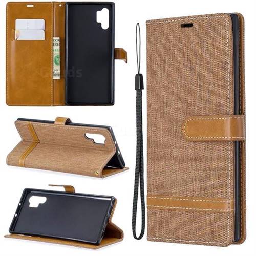 Jeans Cowboy Denim Leather Wallet Case for Samsung Galaxy Note 10+ (6.75 inch) / Note10 Plus - Brown