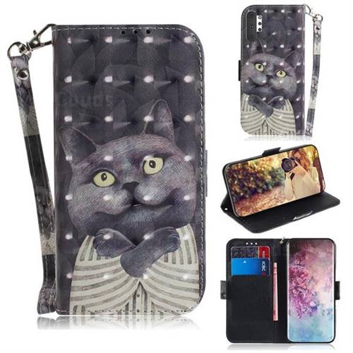 Cat Embrace 3D Painted Leather Wallet Phone Case for Samsung Galaxy Note 10+ (6.75 inch) / Note10 Plus