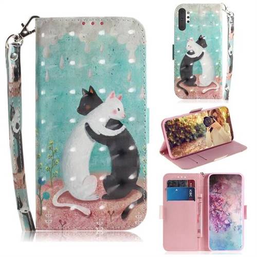 Black and White Cat 3D Painted Leather Wallet Phone Case for Samsung Galaxy Note 10+ (6.75 inch) / Note10 Plus