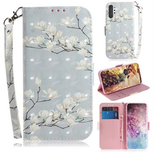 Magnolia Flower 3D Painted Leather Wallet Phone Case for Samsung Galaxy Note 10+ (6.75 inch) / Note10 Plus