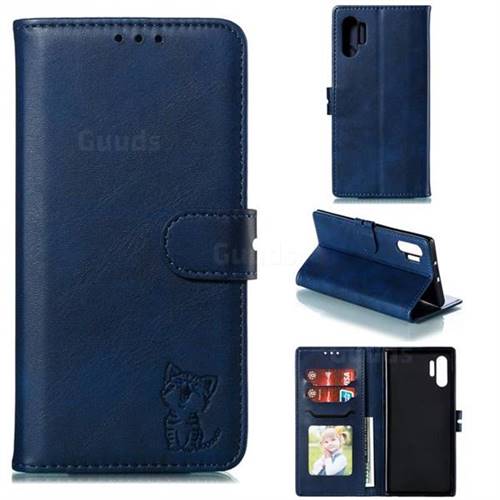 Embossing Happy Cat Leather Wallet Case for Samsung Galaxy Note 10+ (6.75 inch) / Note10 Plus - Blue