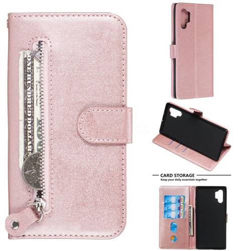 Retro Luxury Zipper Leather Phone Wallet Case for Samsung Galaxy Note 10+ (6.75 inch) / Note10 Plus - Pink