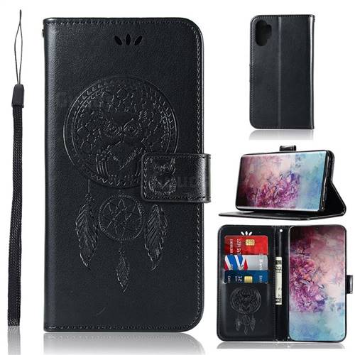Intricate Embossing Owl Campanula Leather Wallet Case for Samsung Galaxy Note 10+ (6.75 inch) / Note10 Plus - Black