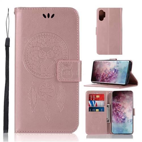 Intricate Embossing Owl Campanula Leather Wallet Case for Samsung Galaxy Note 10+ (6.75 inch) / Note10 Plus - Rose Gold