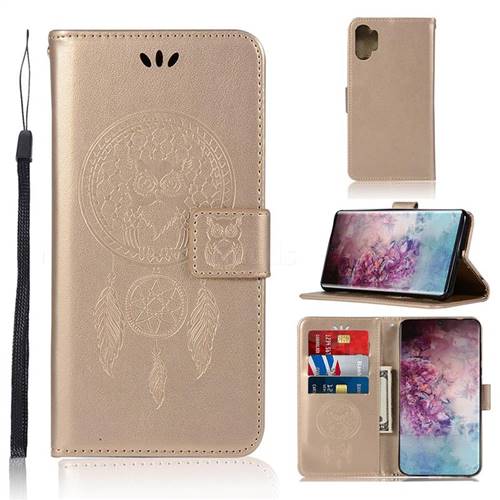 Intricate Embossing Owl Campanula Leather Wallet Case for Samsung Galaxy Note 10+ (6.75 inch) / Note10 Plus - Champagne
