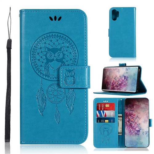 Intricate Embossing Owl Campanula Leather Wallet Case for Samsung Galaxy Note 10+ (6.75 inch) / Note10 Plus - Blue