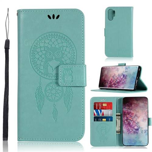Intricate Embossing Owl Campanula Leather Wallet Case for Samsung Galaxy Note 10+ (6.75 inch) / Note10 Plus - Green