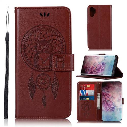 Intricate Embossing Owl Campanula Leather Wallet Case for Samsung Galaxy Note 10+ (6.75 inch) / Note10 Plus - Brown