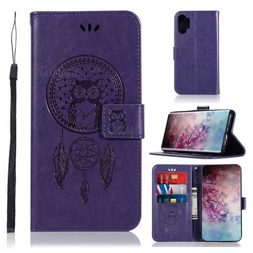 Intricate Embossing Owl Campanula Leather Wallet Case for Samsung Galaxy Note 10+ (6.75 inch) / Note10 Plus - Purple