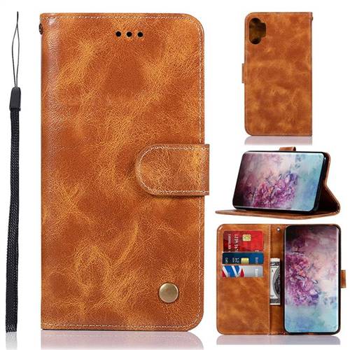 Luxury Retro Leather Wallet Case for Samsung Galaxy Note 10+ (6.75 inch) / Note10 Plus - Golden