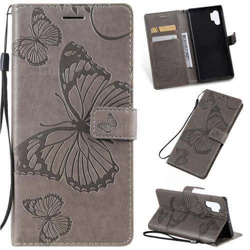 Embossing 3D Butterfly Leather Wallet Case for Samsung Galaxy Note 10+ (6.75 inch) / Note10 Plus - Gray