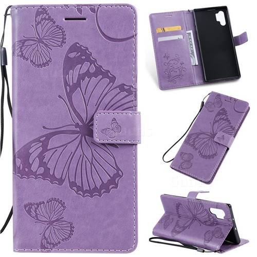 Embossing 3D Butterfly Leather Wallet Case for Samsung Galaxy Note 10+ (6.75 inch) / Note10 Plus - Purple