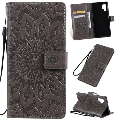 Embossing Sunflower Leather Wallet Case for Samsung Galaxy Note 10+ (6.75 inch) / Note10 Plus - Gray