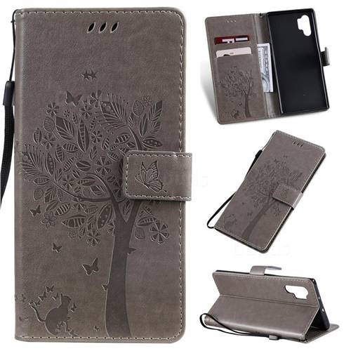 Embossing Butterfly Tree Leather Wallet Case for Samsung Galaxy Note 10+ (6.75 inch) / Note10 Plus - Grey